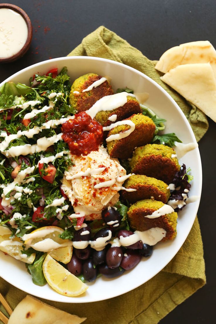 The-ULTIMATE-Mediterranean-Bowl-with-hummus-falafel-tahini-sauce-olives-and-pita-vegan-glutenfree-falafel-recipe-healthy-easy