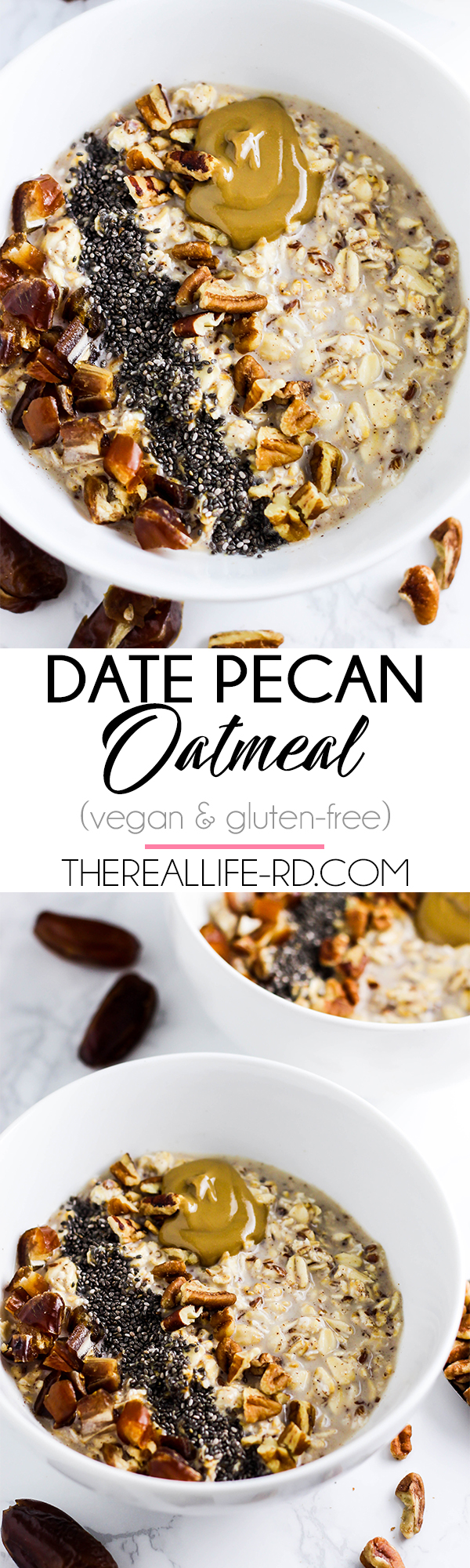 A tasty bowl of this Date Pecan Oatmeal is the perfect way to start the morning! (vegan & gluten-free)