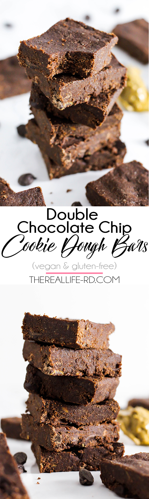 Fudgy, sweet Double Chocolate Chip Cookie Dough Bars that are the perfect nighttime treat! | The Real Life RD