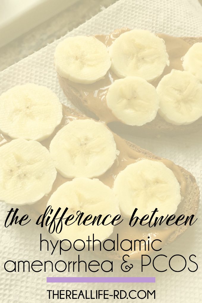 Today I'm talking about hypothalamic amenorrhea versus PCOS (polycystic ovarian syndrome) - two conditions that can sometimes be confused with one another. | The Real Life RD